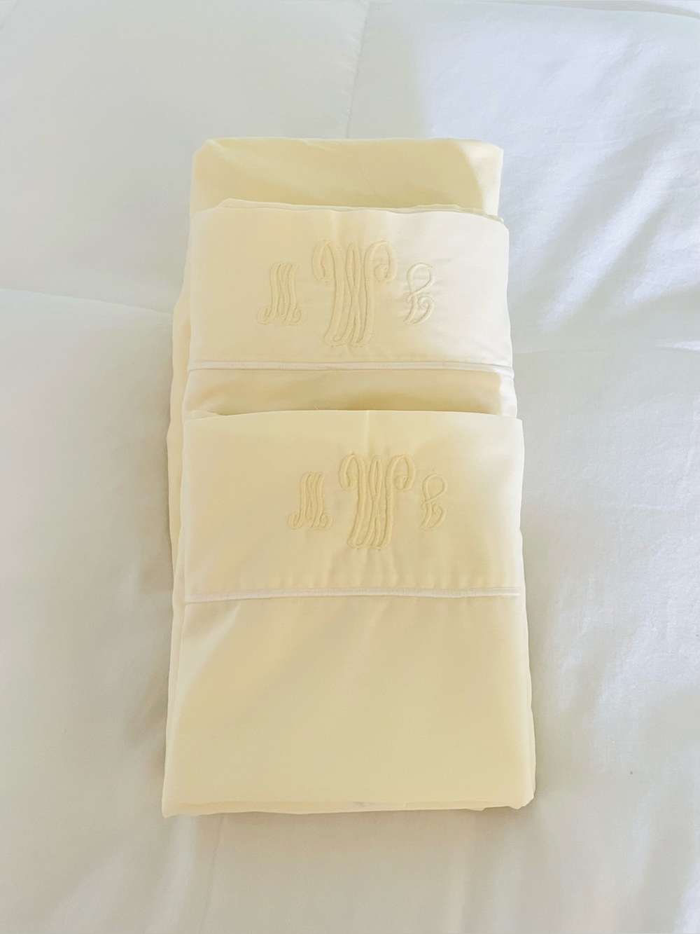 Vintage Coming Home Sheet Set Supima Cotton Blend Lt Yellow Monogram MWL Twin